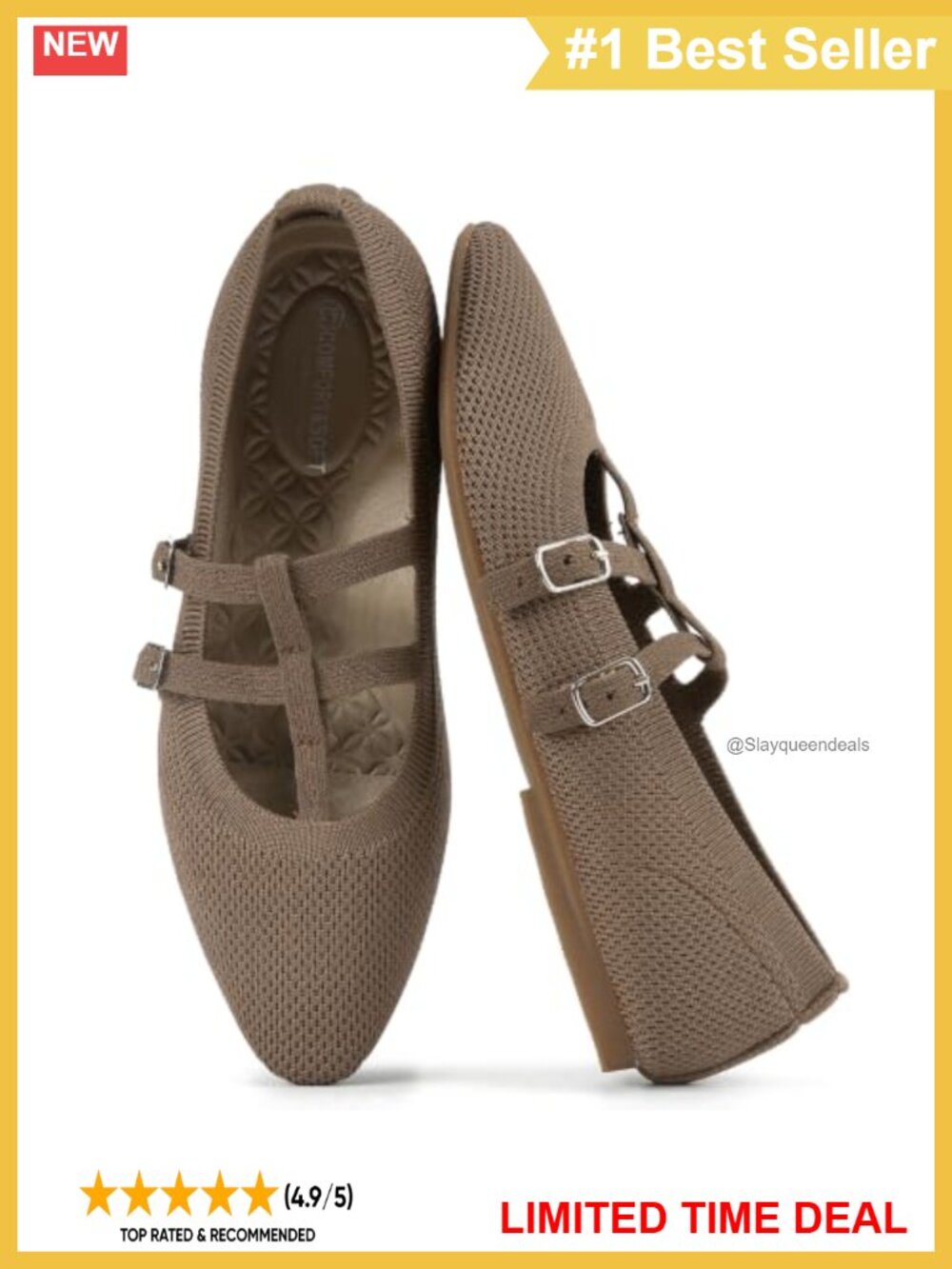 Women's Knit Mary Jane Flats Double Adjustable T-Strap Casual Shoes